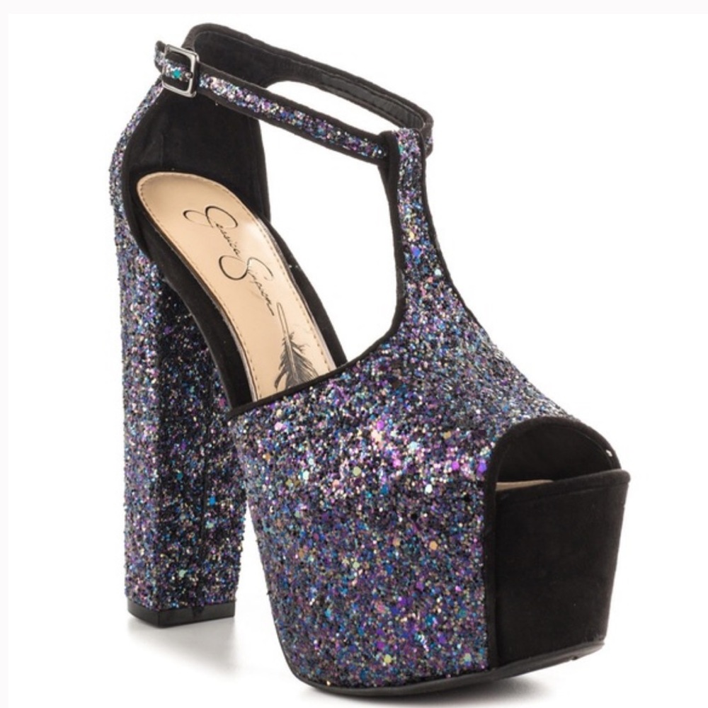 Jessica Simpson Dany Glitter Sequin Platform Heels Sandals